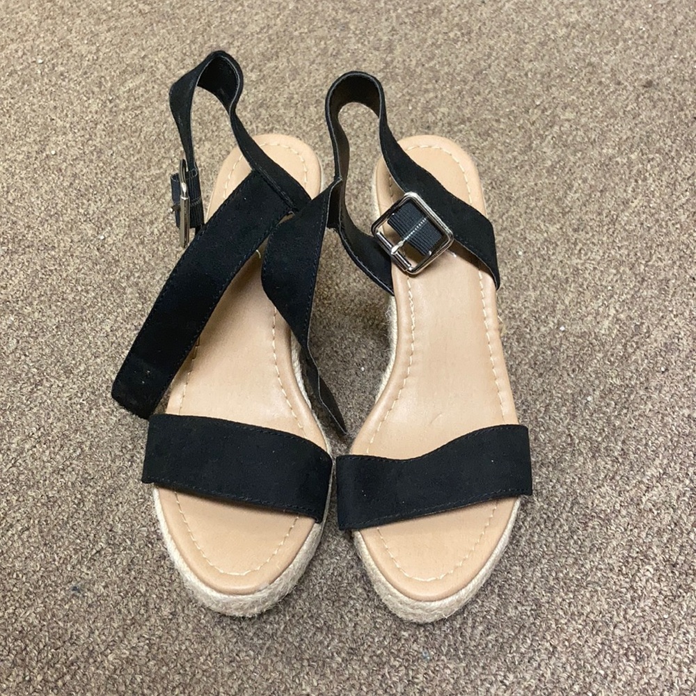Black and Tan sandal wedges